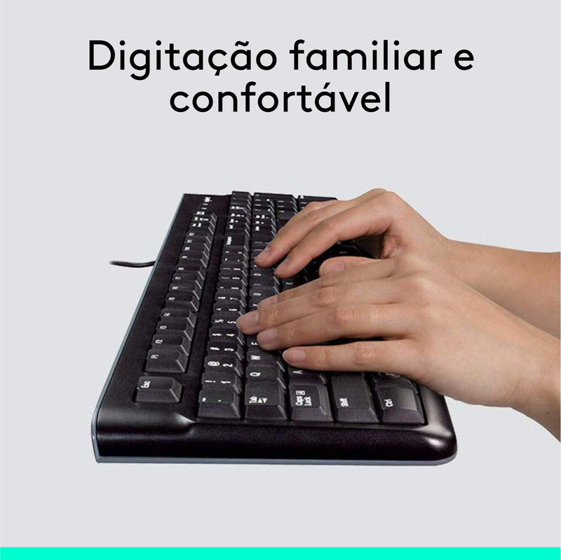 Combo Teclado e Mouse com fio USB Logitech MK120 Layout ABNT2