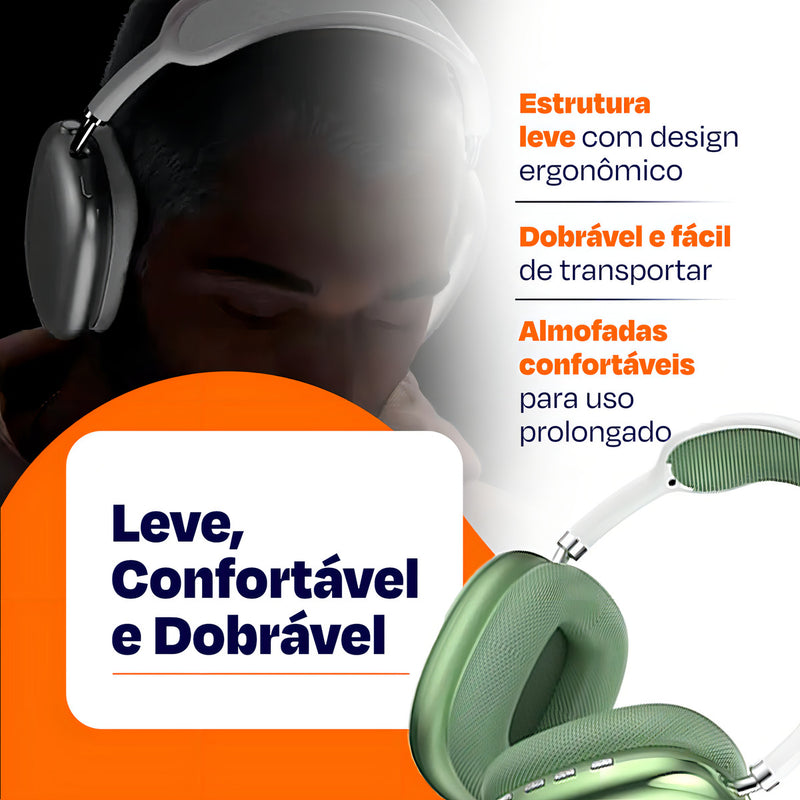 Fone De Ouvido Bluetooth Over-ear Recarregável Sem Fio P9 Air Max Altuspro Com Microfone Regulável Para Academia Esportes Corrida Lazer Cor Preto