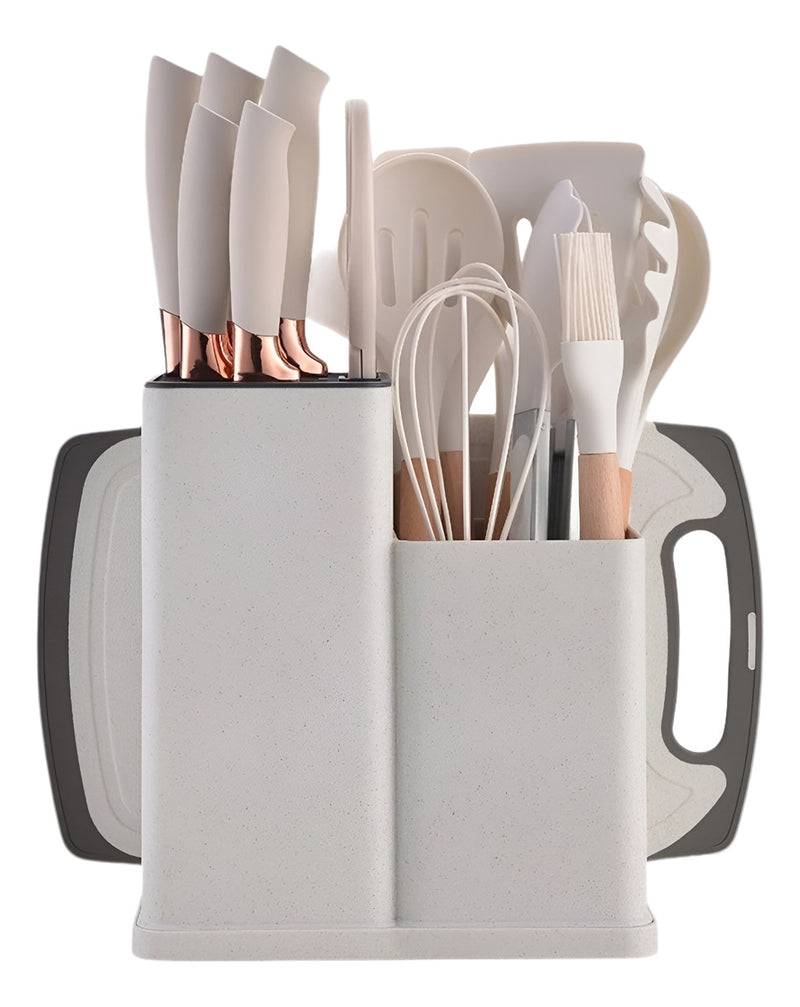 Kit Conjunto 19 Pçs De Utensílios Facas Silicone E Plástico