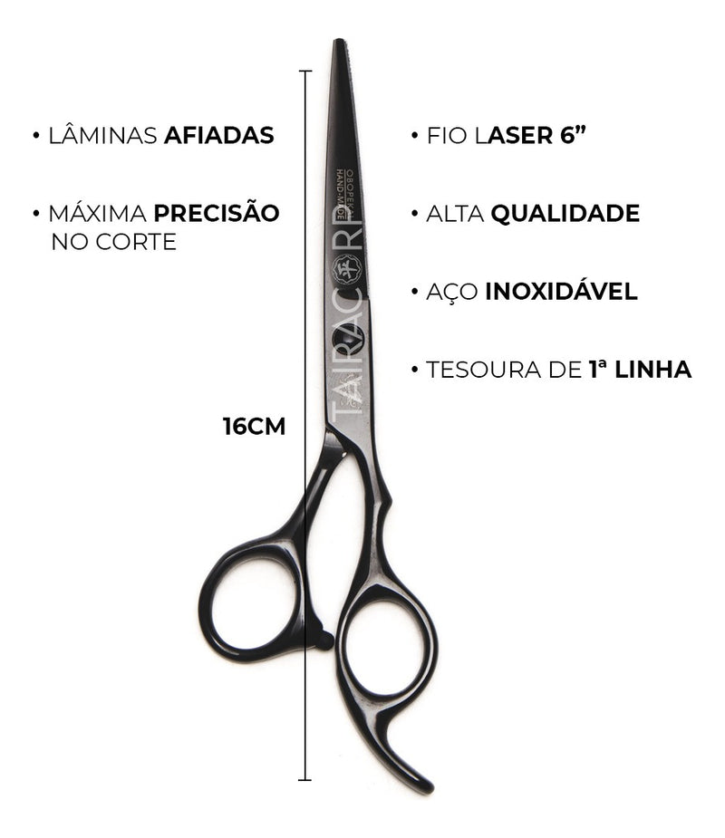Kit 3 Tesouras Profissionais Navalha Cabeleireiro Barbeiro Cor Preto