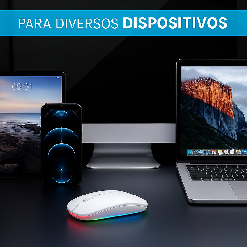 Mouse Sem Fio Recarregável Wireless Optico Led Rgb Ergonômico Sem Fio Para Pc Desktop Notebook Tablet Smartphone Davely Cinza