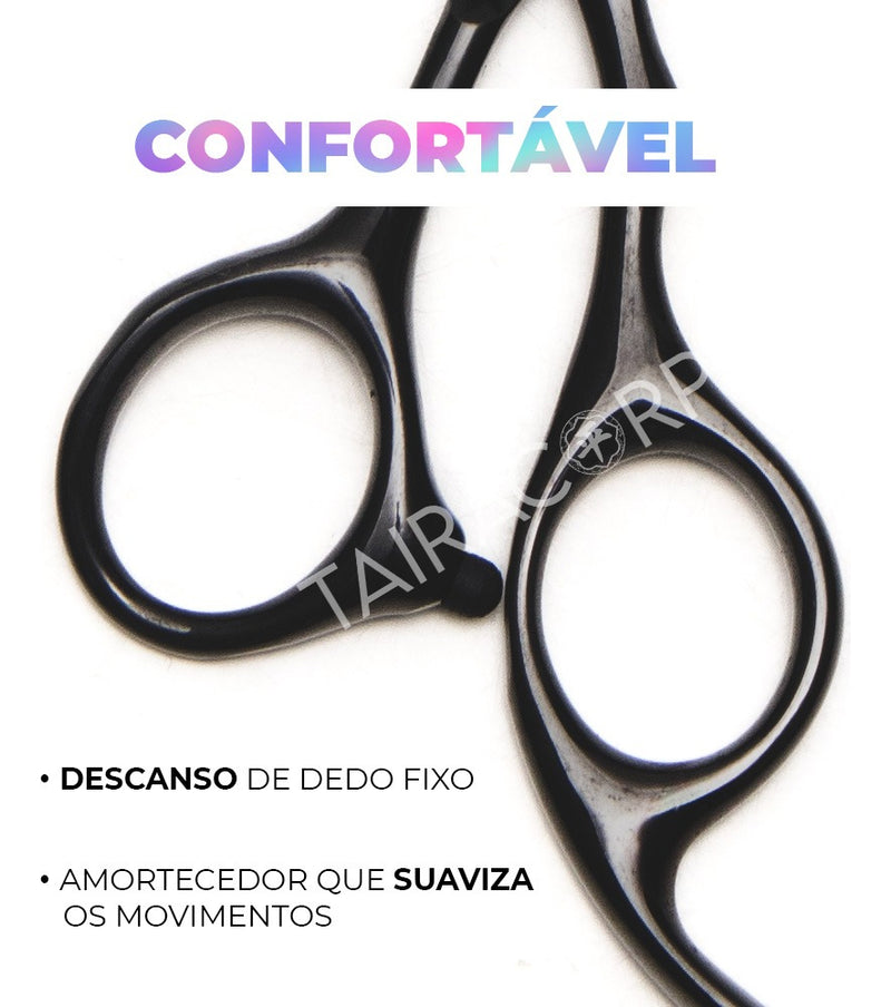 Kit 3 Tesouras Profissionais Navalha Cabeleireiro Barbeiro Cor Preto