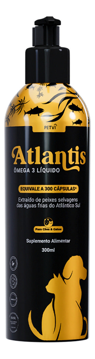 Atlantis Ômega 3 Líquido 300ml, Suplemento para Pets, Petvi
