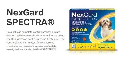 NexGard Spectra Antipulgas e Vermífugo Cães 3,6kg a 7,5kg