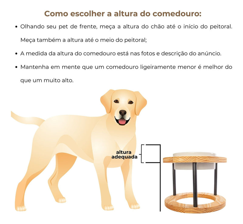 Comedouro Elevado Pet M Duplo Em Madeira E Porcelana