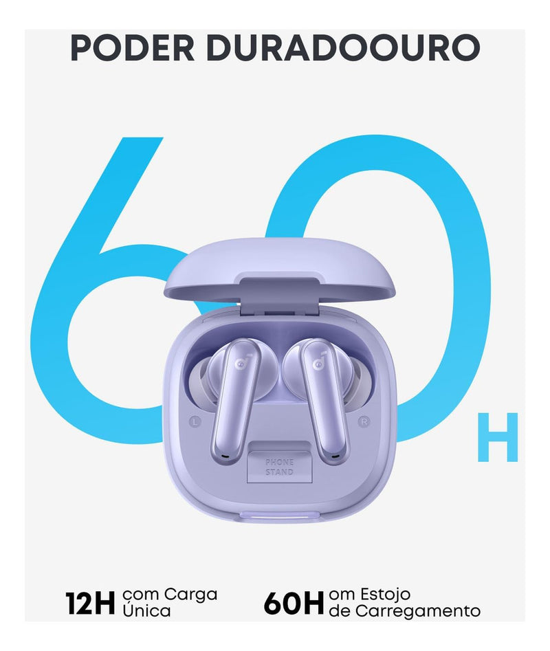 Fone De Ouvido In ear Soundcore by Anker P40i com Cancelamento Ativo de Ruído Automático Graves Poderosos 60H de Reprodução Estojo 2 em 1 Suporte IPX5 Carregamento Sem Fio Bluetooth 5.3 Cor Preto