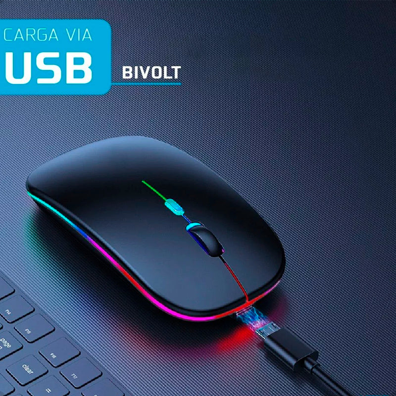 Mouse Sem Fio Recarregável Wireless Optico Led Rgb Ergonômico Sem Fio Para Pc Desktop Notebook Tablet Smartphone Davely Cinza