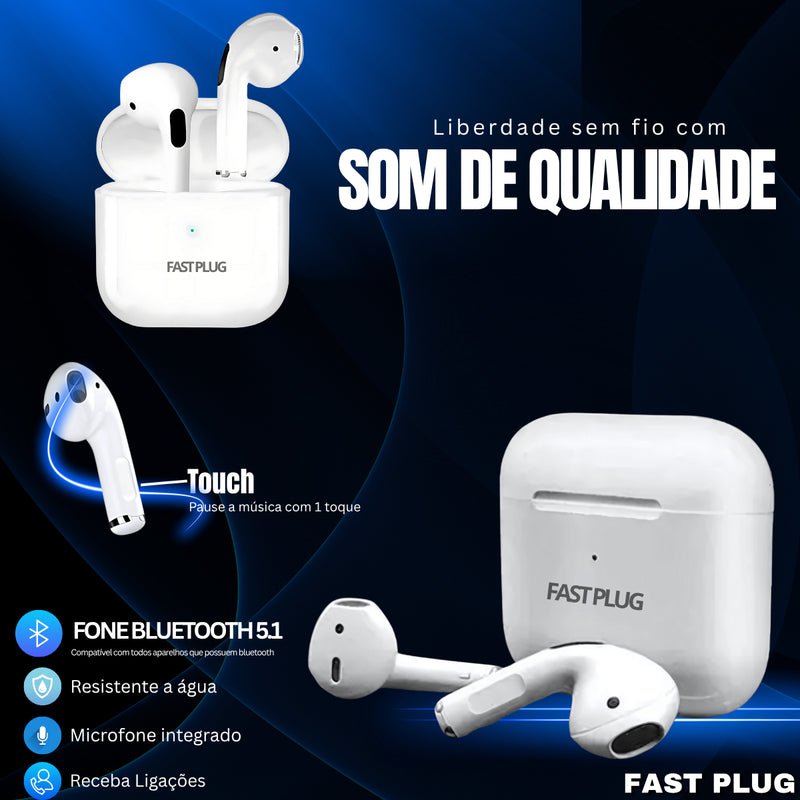 Fone De Ouvido Bluetooth Sem Fio Bateria De Longa Duração E Conexão Ultra Rápida Fast Plug