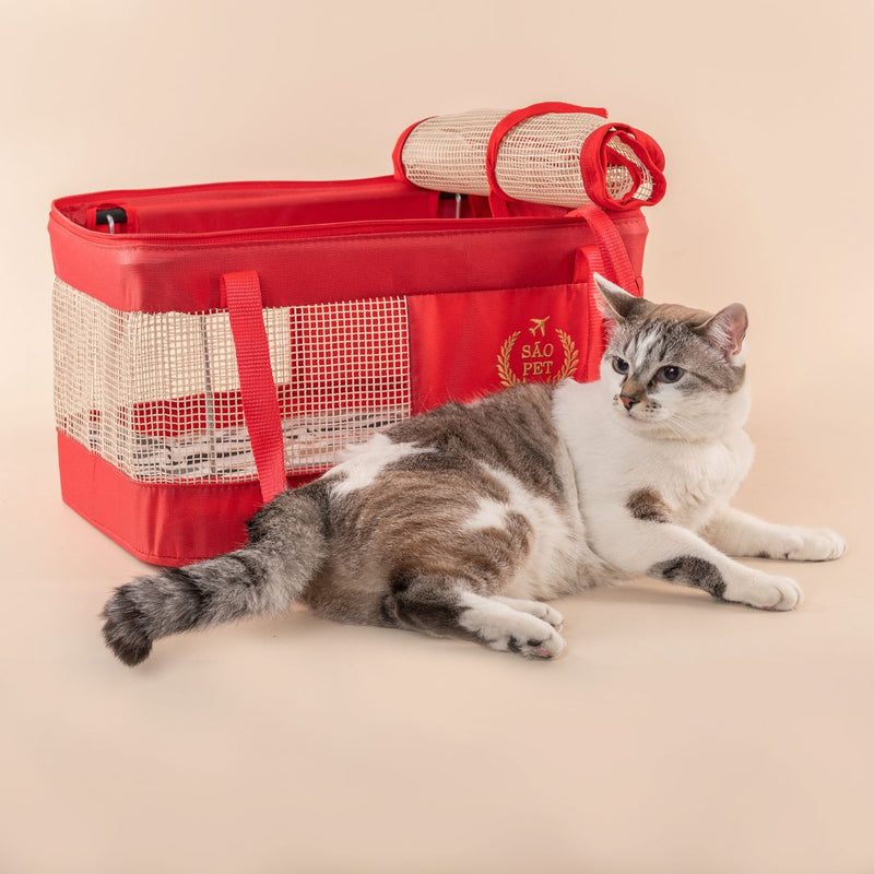 Bolsa de transporte aéreo para pets vermelha modelo latam 40x28x25 cm
