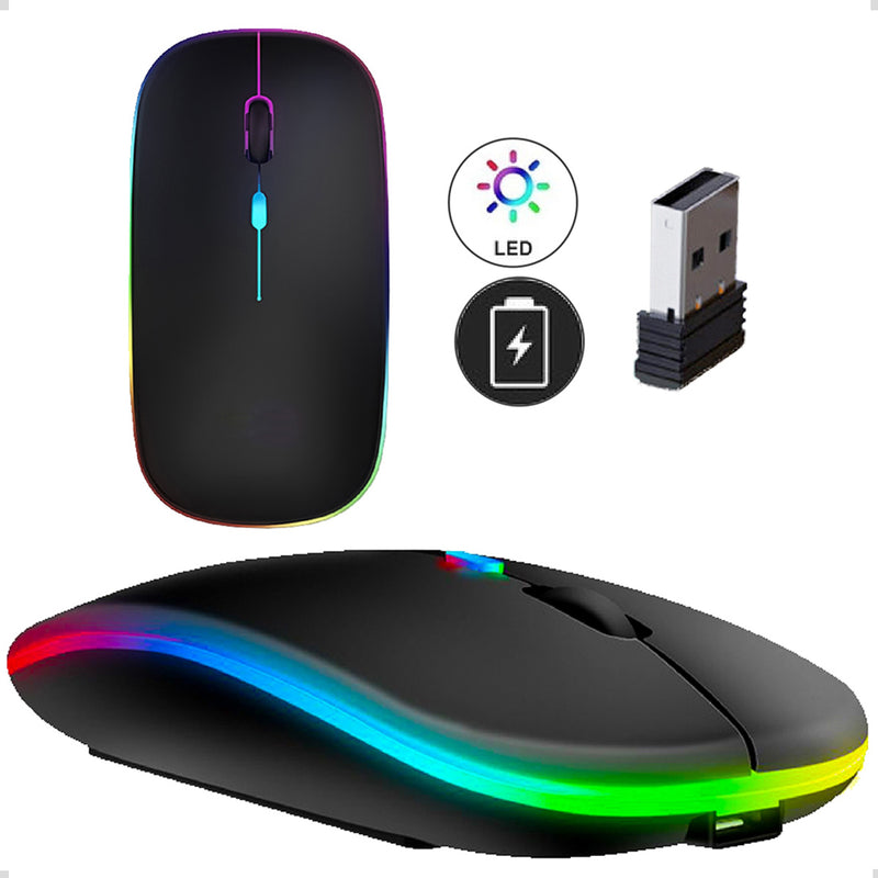 Mouse Sem Fio Recarregável Wireless Optico Led Rgb Ergonômico Sem Fio Para Pc Desktop Notebook Tablet Smartphone Davely Cinza