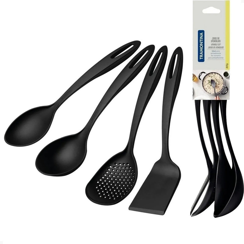 Conjunto Utensílios Cozinha Tramontina 4 Peças Ability Preto