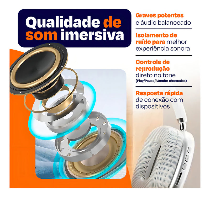 Fone De Ouvido Bluetooth Over-ear Recarregável Sem Fio P9 Air Max Altuspro Com Microfone Regulável Para Academia Esportes Corrida Lazer Cor Preto