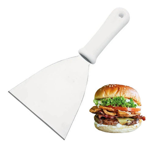 Espátula Inox Reta 5 Chapa Para Lanche Pizza Cozinha Chapeiro Cor Branco