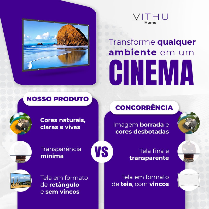 Tela De Projeção 100 Polegadas 2 Metros Grande Filme Vithu