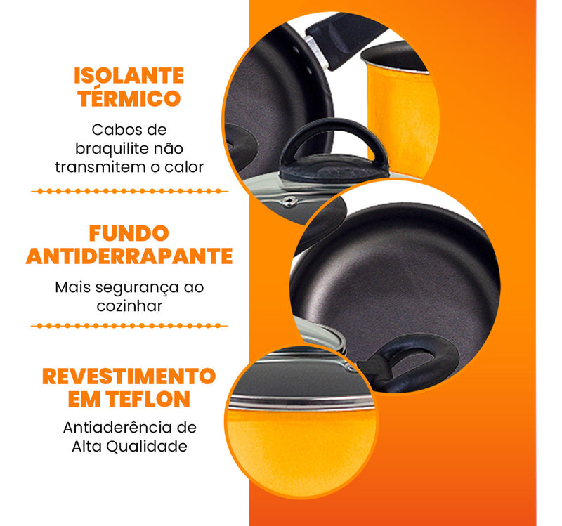 Jogo De Panelas Antiaderente 9 Peças Teflon Várias Cores