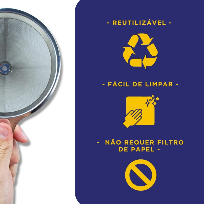 Coador Filtro de Café 103 Peneira Aço Inox Sem Uso de Papel