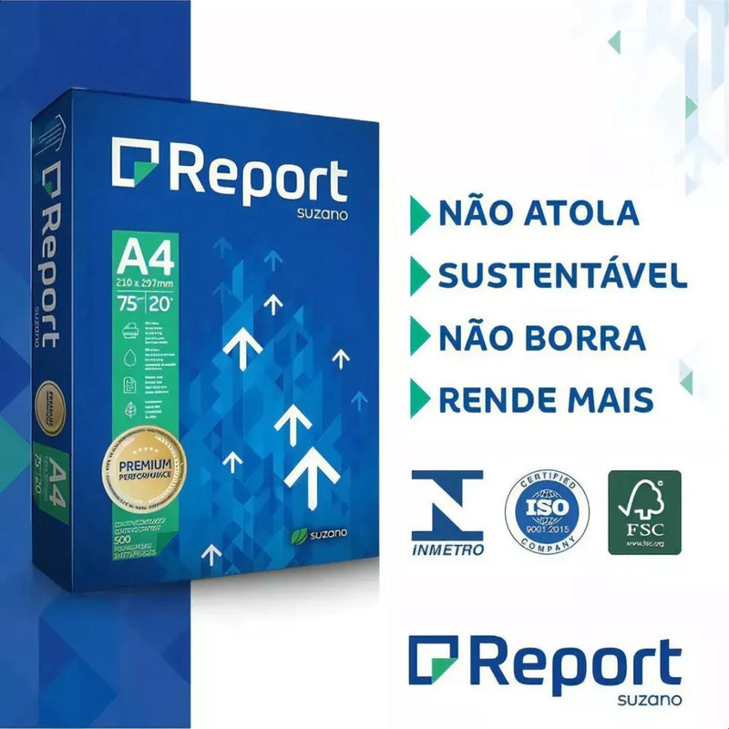 Report A4 Multifunção De 500 Folhas De 75g Branco De 5 Unidades Por Kit