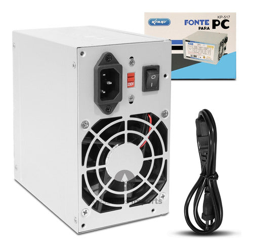 Fonte Pc Atx 200W Reais Real Silenciosa com Cabo de Força Nova Knup KP-517 Cinza
