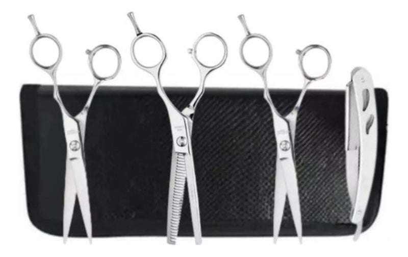 Obopekal Kit 10 Pentes 3 Tesouras Cabeleireiro + Navalha + Estojo Cor Cromada