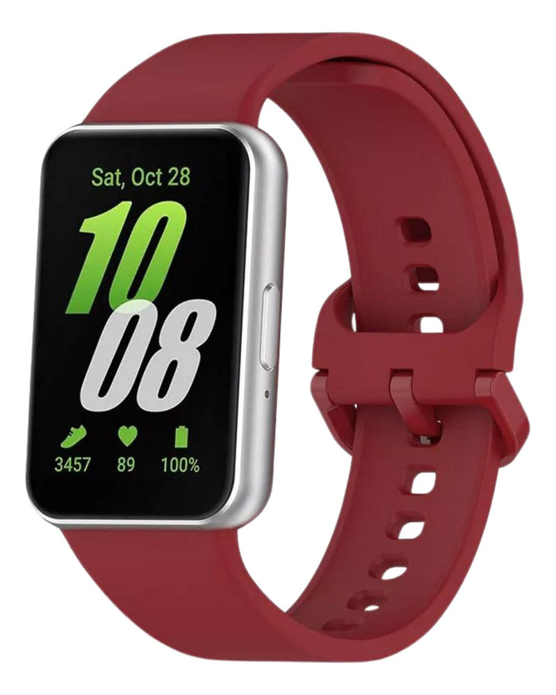 Pulseira Fecho Silicone Para Samsung Galaxy Fit 3 Sm-r390 Cor Vinho Largura Da Pulseira 20 Mm