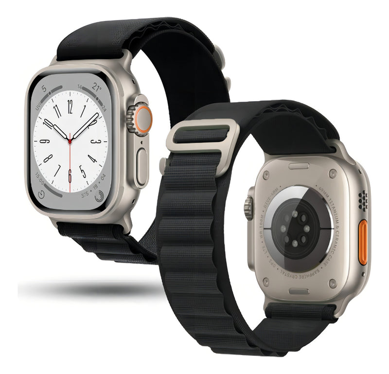 Pulseira Alpine para apple watch ultra 49mm/45mm/44mm/42mm de larguras feita em nylon/ elastano fivela (g-hook loop) cor preto comprimento total 21