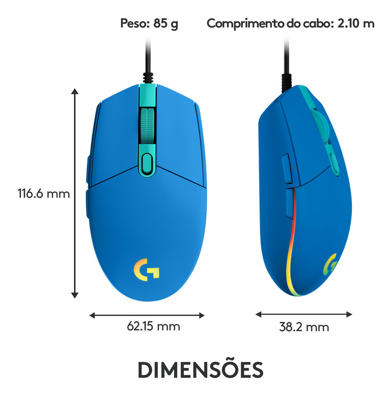Mouse Gamer Logitech G203 RGB LIGHTSYNC, até 8.000 DPI, Preto