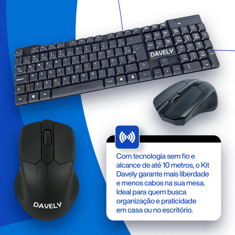 Kit Teclado E Mouse Sem Fio Wireless 2.4g Slim Davely Cor Preto