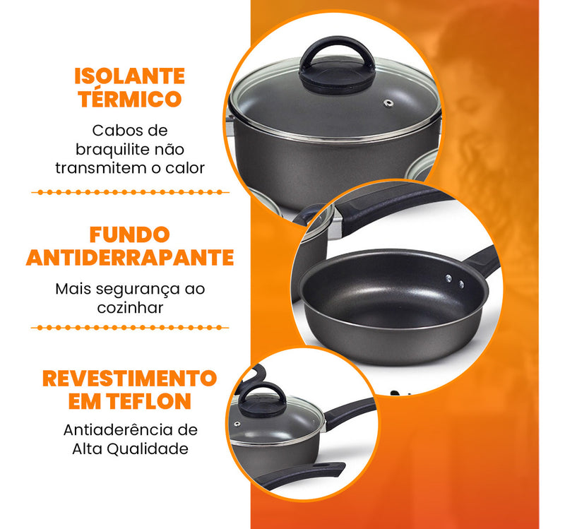 Conjunto Panelas Antiaderente 10 Peças Teflon Várias Cores