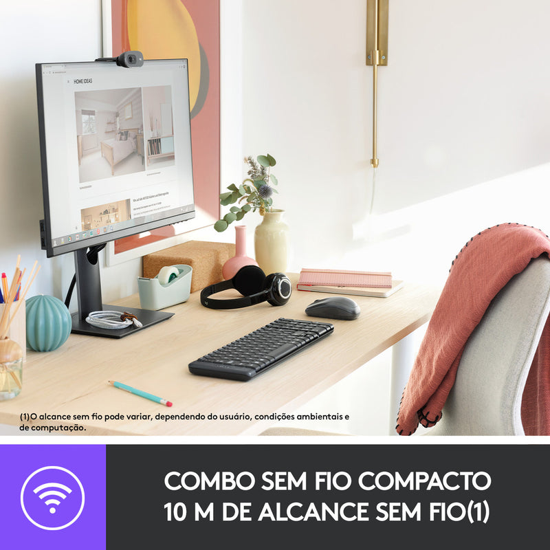 Combo Teclado e Mouse sem fio Logitech MK220 Layout ABNT2