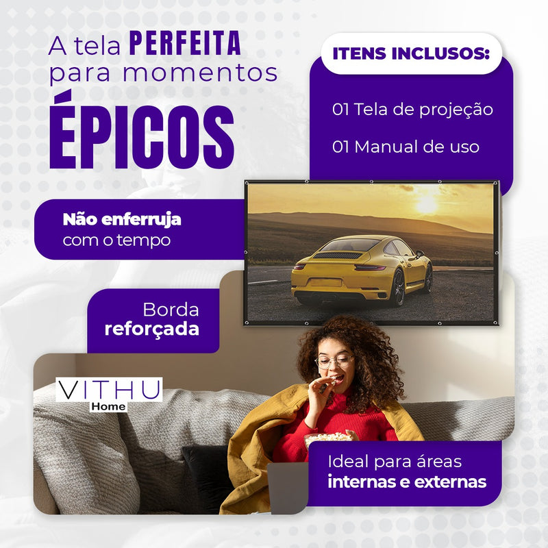 Tela De Projeção 100 Polegadas 2 Metros Grande Filme Vithu