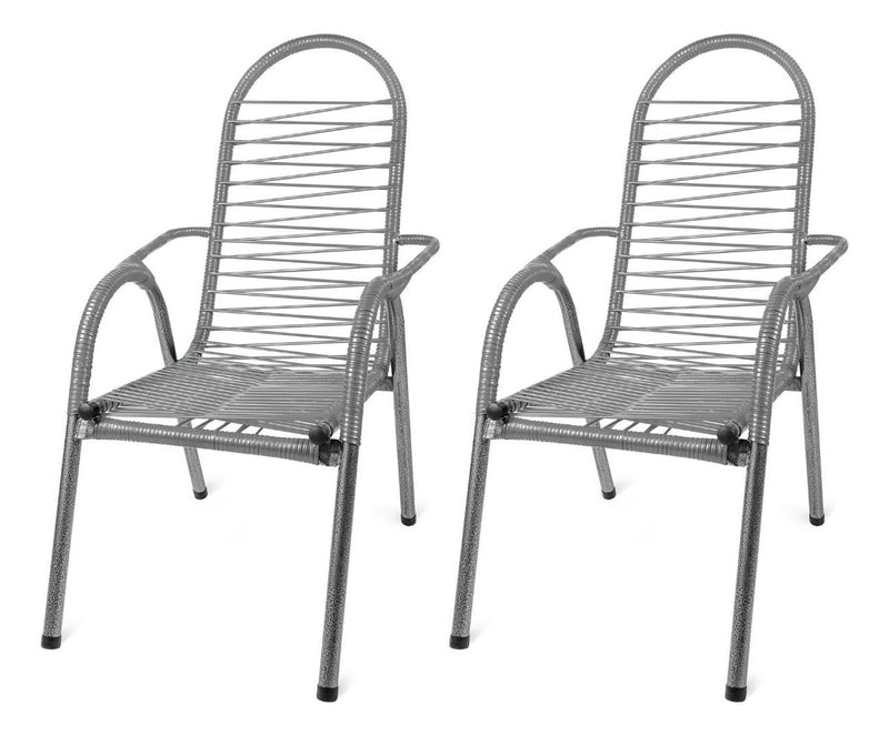 Kit 2 Cadeira De Descanso Enrolada Com Fio De Pvc Bem Forte Cor Azul Lisa