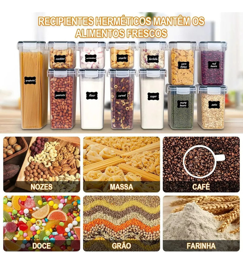 Kit 42 Potes Herméticos Mantimentos Plásticos Com Tampa