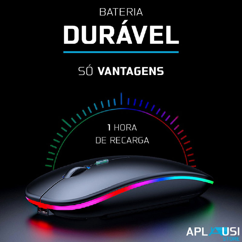 Mouse Sem Fio Recarregável Wireless Optico Led Rgb Ergonômico Sem Fio Para Pc Desktop Notebook Tablet Smartphone Davely Cinza