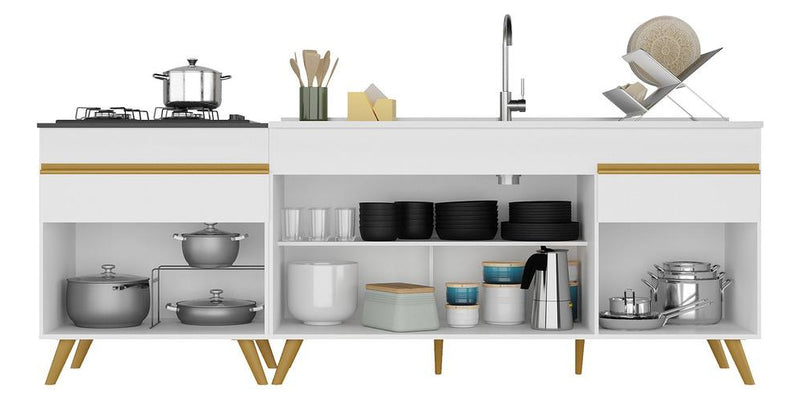 Kit 2 Balcões - Gabinete para Pia 1,50 e Balcão para Cooktop 70cm Veneza GW Multimóveis MP2073 Branco