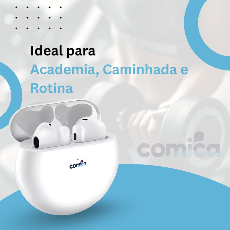 Fone De Ouvido Bluetooth Portátil Comica Sem Fio Compatível Todos Celulares Confortável Tws Recarregável Cor Branco
