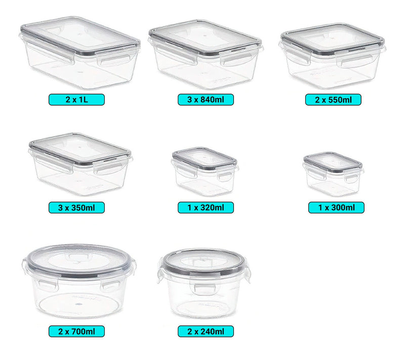 Conjunto 16 Potes Herméticos Croix Empilhavel Tampa E Trava Cor Transparente
