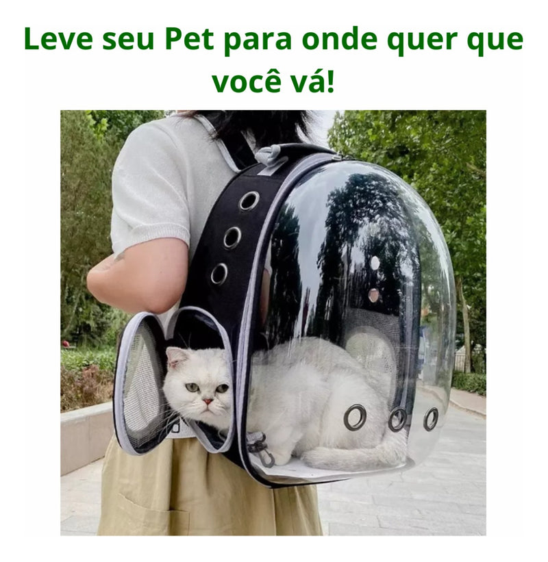 Mochila Para Carregar Gatos Com Capsula Bolha Transparente Cor Cinza