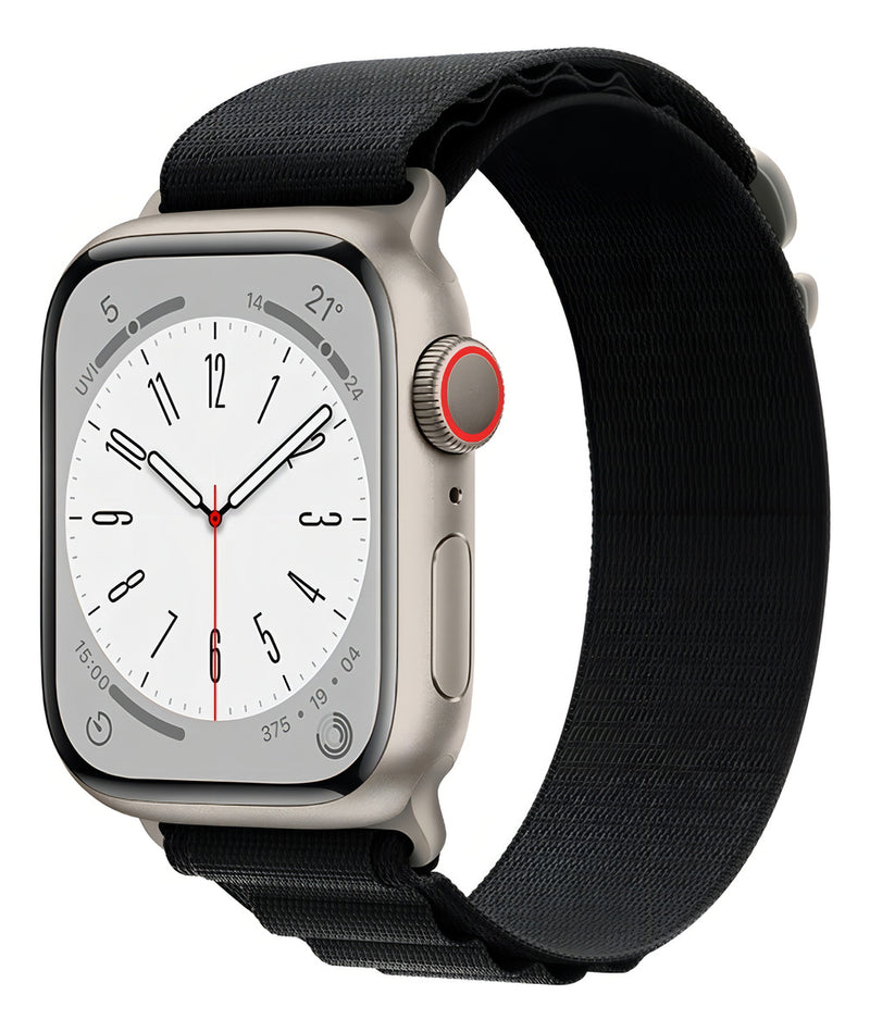 Pulseira Alpine para apple watch ultra 49mm/45mm/44mm/42mm de larguras feita em nylon/ elastano fivela (g-hook loop) cor preto comprimento total 21