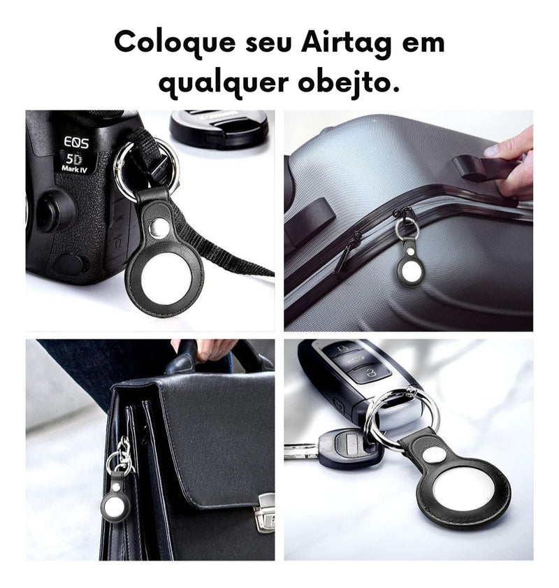 Capa Case De Couro Para Airtag Com Chaveiro Premium