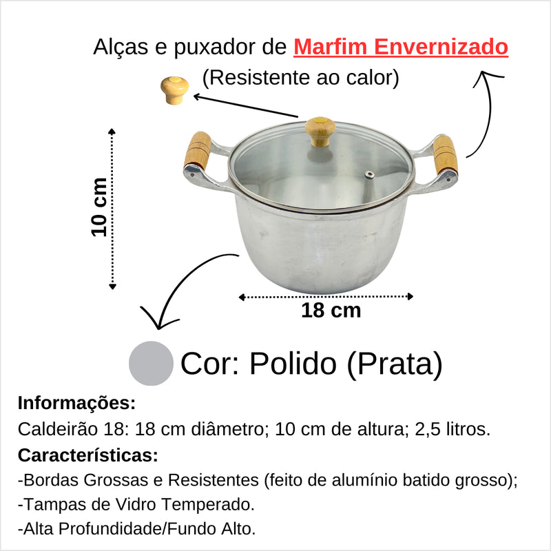 Conjunto Panelas Frigideira Caldeirão 7 Pçs Alumínio Fundido