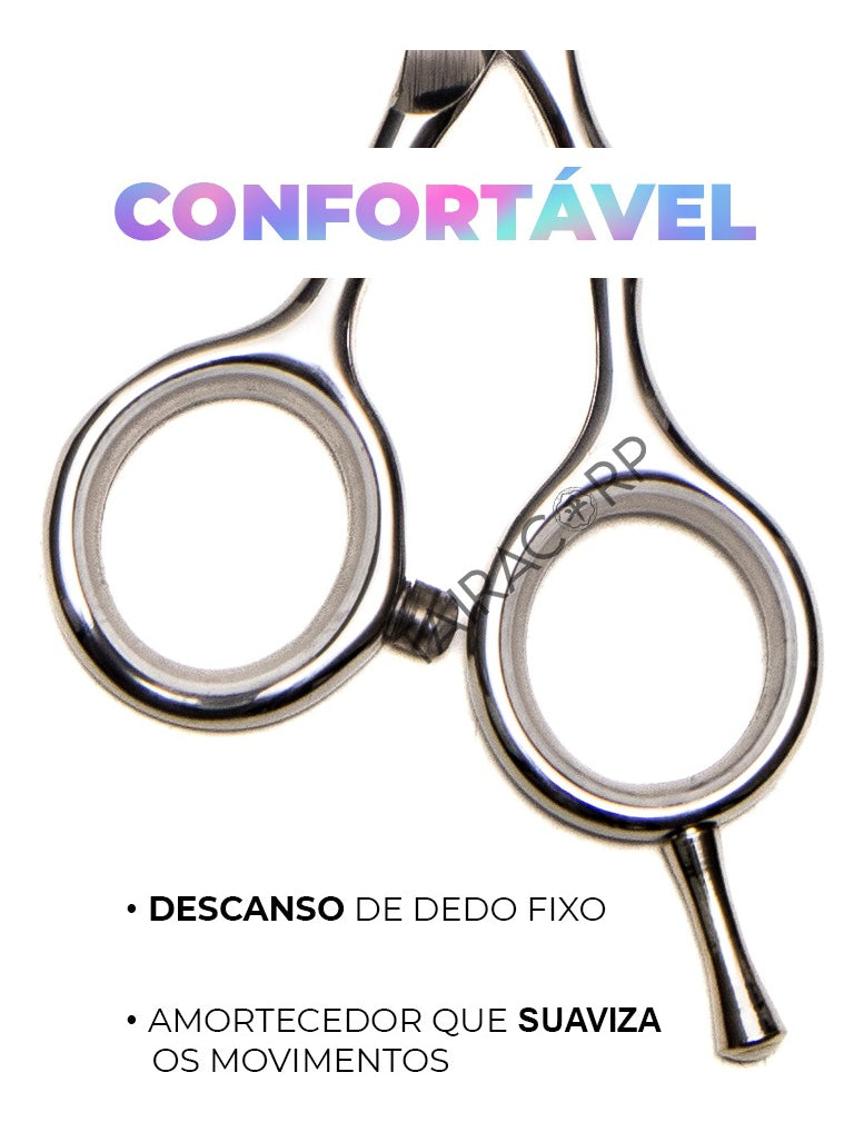 Kit 3 Tesouras Profissionais Fio Laser Navalha E Desfiadeira Cor Cromado Obopekal