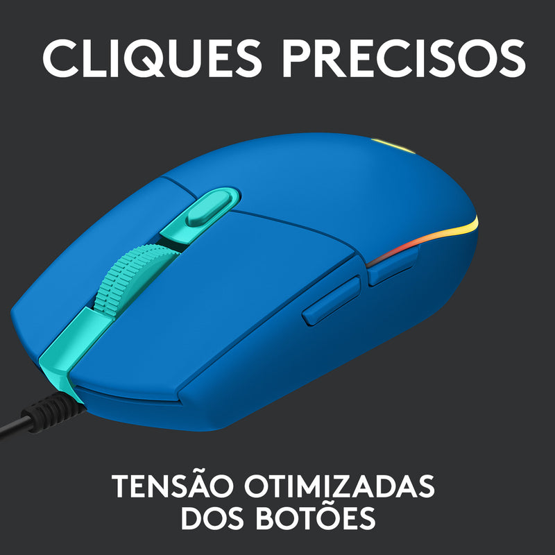 Mouse Gamer Logitech G203 RGB LIGHTSYNC, até 8.000 DPI, Preto