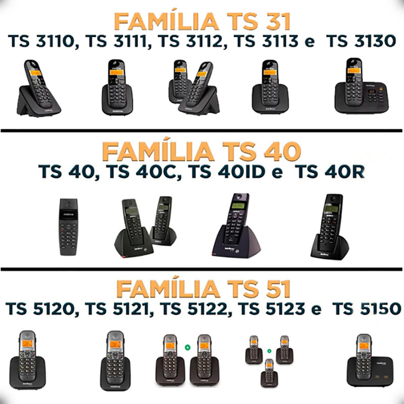 Bateria Recarregável Original Intelbras 600mAh para Telefones Sem Fio TS 40, 60, 2510, 2511, 2512, 2513, 3110, 3111, 3112, 3113, 3130, 5120, 5121, 5122, 5123, 5150, TIS 5010