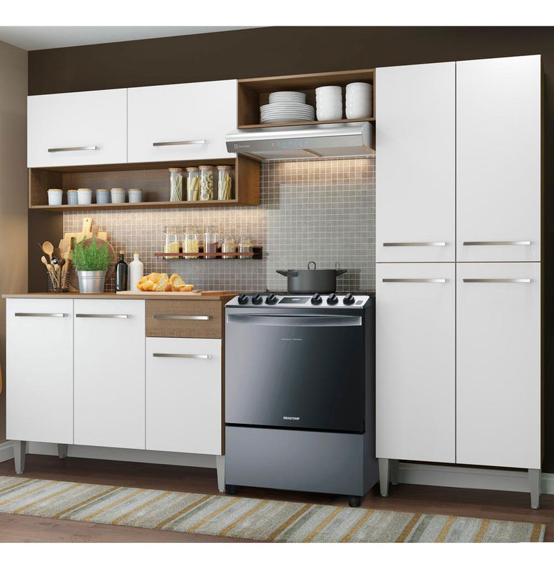 Armário de cozinha modulada completa compacta Emilly pop com armário e balcão cor rustic/preto GREM229002