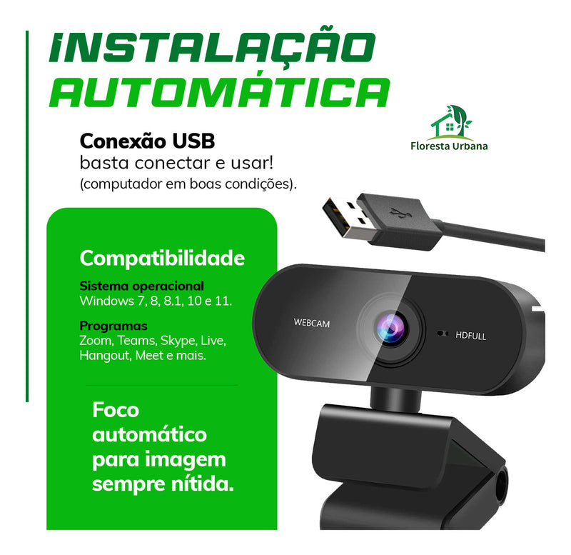 Webcam Camera Full Hd Zoom 1080p 360 Graus Videoconferencia Streamcam Web Cam Entrada Usb 2.0 Com Microfone- Floresta Urbana