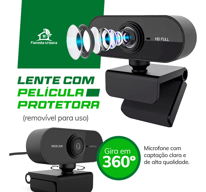 Webcam Camera Full Hd Zoom 1080p 360 Graus Videoconferencia Streamcam Web Cam Entrada Usb 2.0 Com Microfone- Floresta Urbana