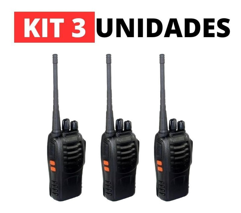 Kit 3 Radio Comunicador Walktalk 12km Segurança Profissional Cor Preto