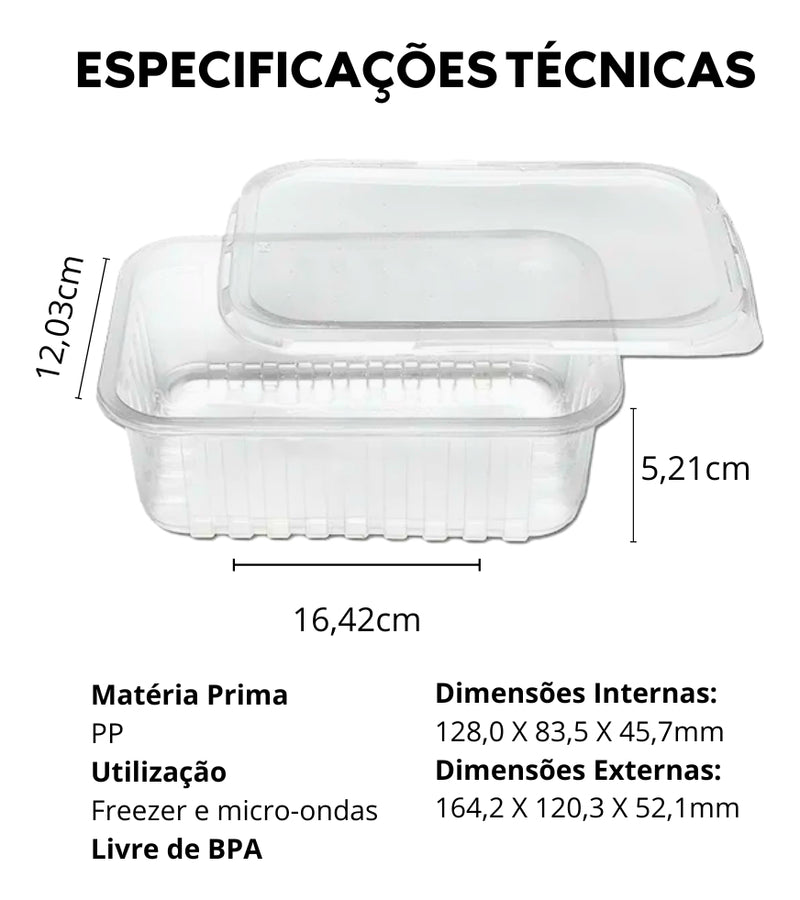 Marmita Micro-ondas Freezer 500ml Prafesta Com 24 UN. Pote Fitness