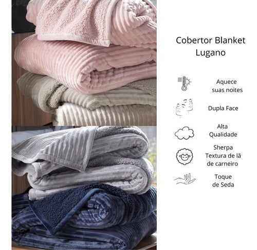 Cobertor King Kacyumara Lugano Com Sherpa 2,40x2,60m Cor Marinho Lugano