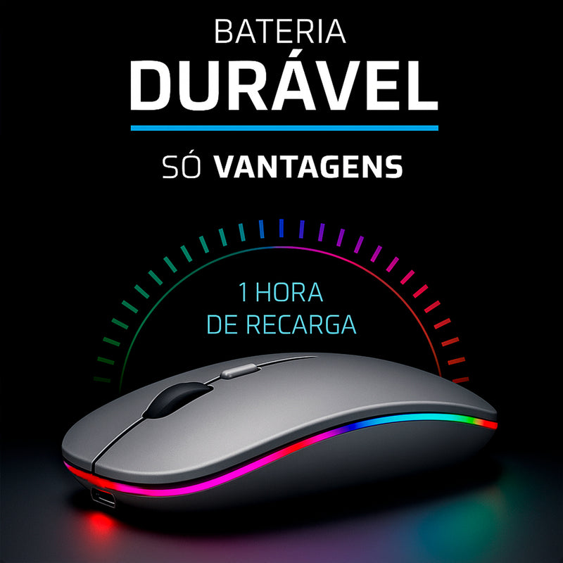Mouse Sem Fio Recarregável Wireless Optico Led Rgb Ergonômico Sem Fio Para Pc Desktop Notebook Tablet Smartphone Davely Cinza